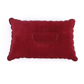 Portable Fold Inflatable Air Pillow Outdoor Travel Sleeping Camping PVC Neck (Color: G911D-wine red, size: 43X27cm)