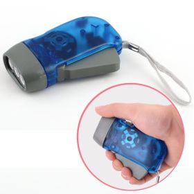 Manual Crank Electric Flashlight Outdoor Household Camping Torch Powerful (Color: Blue)