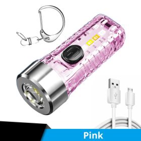 1pc Mini Portable LED Flashlight with Keychain USB Charging Warning Light (Color: pink)