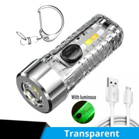 1pc Mini Portable LED Flashlight with Keychain USB Charging Warning Light (Color: Transparent)