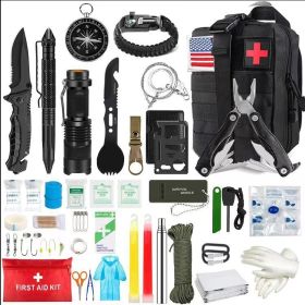 Outdoor SOS Emergency Survival Kit Multifunction Survival Tool Tactical Civil (Color: Advanced black, Ships From: China)