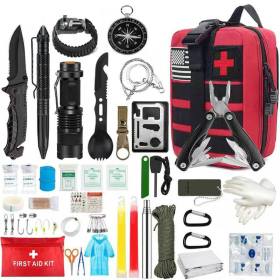 Outdoor SOS Emergency Survival Kit Multifunction Survival Tool Tactical Civil (Color: Red, Ships From: China)