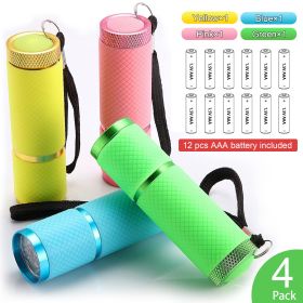 Glow In Dark Flashlight Rubber Coated Mini 9 LED Flashlight Portable Handy (Color: 4Colors PACK-Including Battery)
