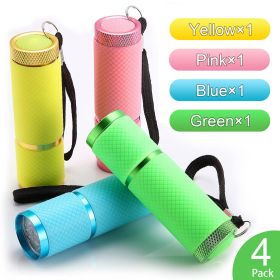 Glow In Dark Flashlight Rubber Coated Mini 9 LED Flashlight Portable Handy (Color: 4Colors PACK-Without Battery)
