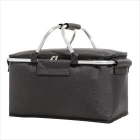 Large Picnic Basket Insulated Foldable Cooler Bag for Camping Picnic Travel (Color: Black)