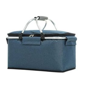 Large Picnic Basket Insulated Foldable Cooler Bag for Camping Picnic Travel (Color: Blue)