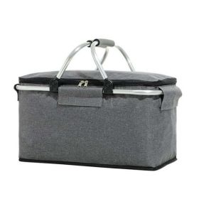 Large Picnic Basket Insulated Foldable Cooler Bag for Camping Picnic Travel (Color: Gray)