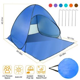 Pop Up Beach Tent Sun Shade Shelter Anti-UV Automatic Waterproof Tent Canopy (Color: Blue)