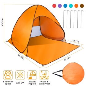 Pop Up Beach Tent Sun Shade Shelter Anti-UV Automatic Waterproof Tent Canopy (Color: Orange)