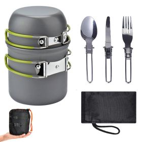 Camping Cookware Mess Kit with Lightweight Aluminum Pot and Utensils (Color: Green)