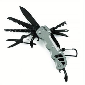 1pc 16-in-1 Multifunctional Pocket Knife Set with Keychain Holder (Color: Grey)