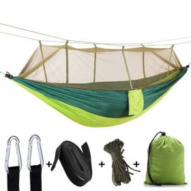 Camping Hammock with Mosquito Net Ultralight Portable Nylon Outdoor Windproof (Color: Green)