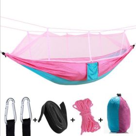 Camping Hammock with Mosquito Net Ultralight Portable Nylon Outdoor Windproof (Color: pink)