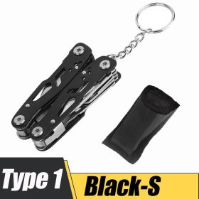 Multifunction Stainless Steel Multitool Pocket Knife Pliers Folding Pliers Mini (Color: Black, size: S)