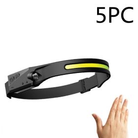 COB LED Induction Riding Headlamp Flashlight USB Rechargeable Waterproof (Color: Black 5PC, Electrical outlet: USB)