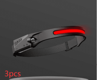 COB LED Induction Riding Headlamp Flashlight USB Rechargeable Waterproof (Color: Red 3pcs, Electrical outlet: USB)