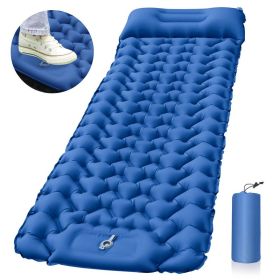 Outdoor Camping Sleeping Pad Inflatable Mattress With Pillows Ultralight Air (Color: Blue)