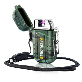 1pc Waterproof Windproof Lighter USB Rechargeable Dual Arc Lighter (Color: Green)