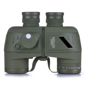 HD 10X50 High Power Binoculars with Rangefinder Compass for Hunting Boating Bird (Color: Compass Green)