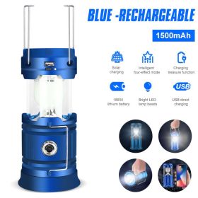 Solar LED Camping Light Portable Camping Lamp USB Rechargeable Flashlight (Ships From: CN, Wattage: Blue rechargeable)
