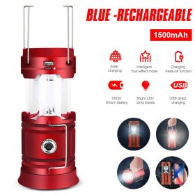Solar LED Camping Light Portable Camping Lamp USB Rechargeable Flashlight (Ships From: CN, Wattage: Red Charging)
