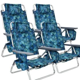 Reclining Backpack Beach Chair with Pillow - 4-Pack Set (Color: Navy)