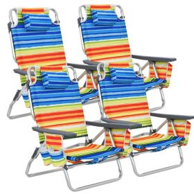 Reclining Backpack Beach Chair with Pillow - 4-Pack Set (Color: Yellow)