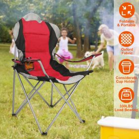 Foldable Camping Chair Heavy Duty Steel Lawn Chair Padded Seat Arm Back (Color: Red)