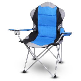 Foldable Camping Chair Heavy Duty Steel Lawn Chair Padded Seat Arm Back (Color: Blue)