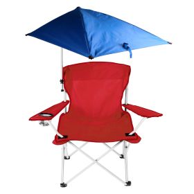 Foldable Beach Chair with Detachable Umbrella Armrest Adjustable Canopy Stool (Color: Red)