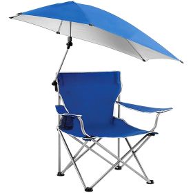 Foldable Beach Chair with Detachable Umbrella Armrest Adjustable Canopy Stool (Color: Blue)