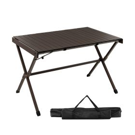 Portable Aluminum Camping Table with Carrying Bag for 4-6 People (Color: Brown)
