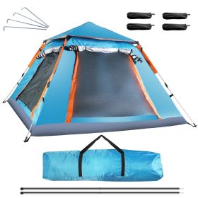 Foldable Waterproof Tent for 4-5 People with 2 Mosquito Nets (Color: Blue)