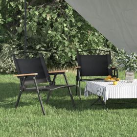 Camping Chairs 2 pcs 21.3 x 16.9 x 23.2 Inches Oxford Fabric (Color: Black)