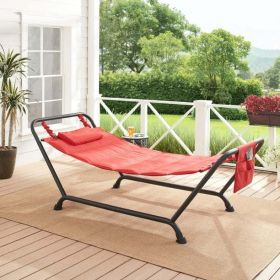 Polyester Hammock with Stand and Pillow for Outdoor  Multi color (Color: Red)