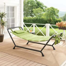 Polyester Hammock with Stand and Pillow for Outdoor  Multi color (Color: Green)
