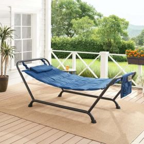 Polyester Hammock with Stand and Pillow for Outdoor  Multi color (Color: Blue)