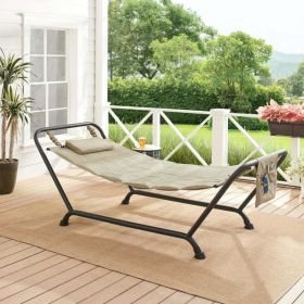 Polyester Hammock with Stand and Pillow for Outdoor  Multi color (Color: Beige)