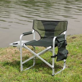 Padded Folding Outdoor Chair with Side Table & Storage – Lightweight Oversized (Color: Green)