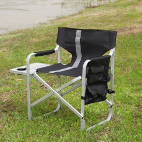 Padded Folding Outdoor Chair with Side Table & Storage – Lightweight Oversized (Color: Black/Gray)