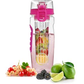Fruit Infuser Water Bottle 32OZ Juice Shaker Sport with Flip Top Lid (Color: pink)