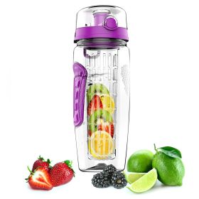 Fruit Infuser Water Bottle 32OZ Juice Shaker Sport with Flip Top Lid (Color: Purple)
