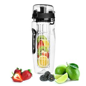 Fruit Infuser Water Bottle 32OZ Juice Shaker Sport with Flip Top Lid (Color: Black)