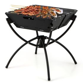 3-in-1 Camping Campfire Grill with Stainless Steel Grills (Color: Black)