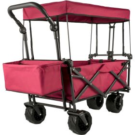 VEVOR Extra Large Collapsible Garden Cart with Removable Canopy Folding Wagon (Color: Red)
