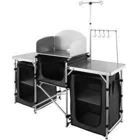 VEVOR Camping Kitchen Table Folding Outdoor Cooking Table with Storage (QTY: 3 Cupboards, Color: Black)