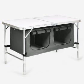 The Height Adjustable Folding Camping Table (Color: Gray)