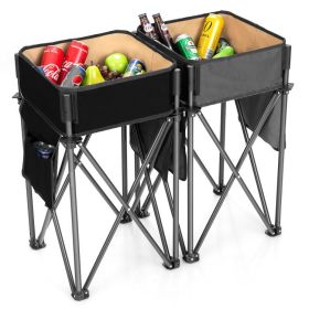 Folding Camping Tables with Large Storage Sink, 2 Pieces  (Color: black and grey)