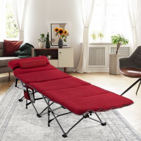 Travel Folding Retractable Camping Cot with Mattress and Carry Bag (Color: Red)