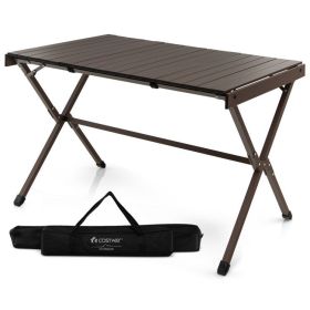 Portable Aluminum Camping Table for 4-6 People with Carrying Bag (Color: Brown)